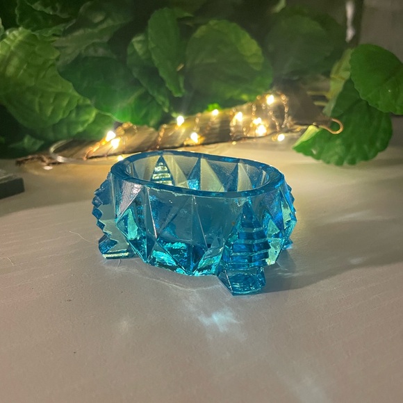 Antique Blue Teal Turquoise GLASS Open Salt Cellar Formal Trinket Dipping Dish - Picture 1 of 6